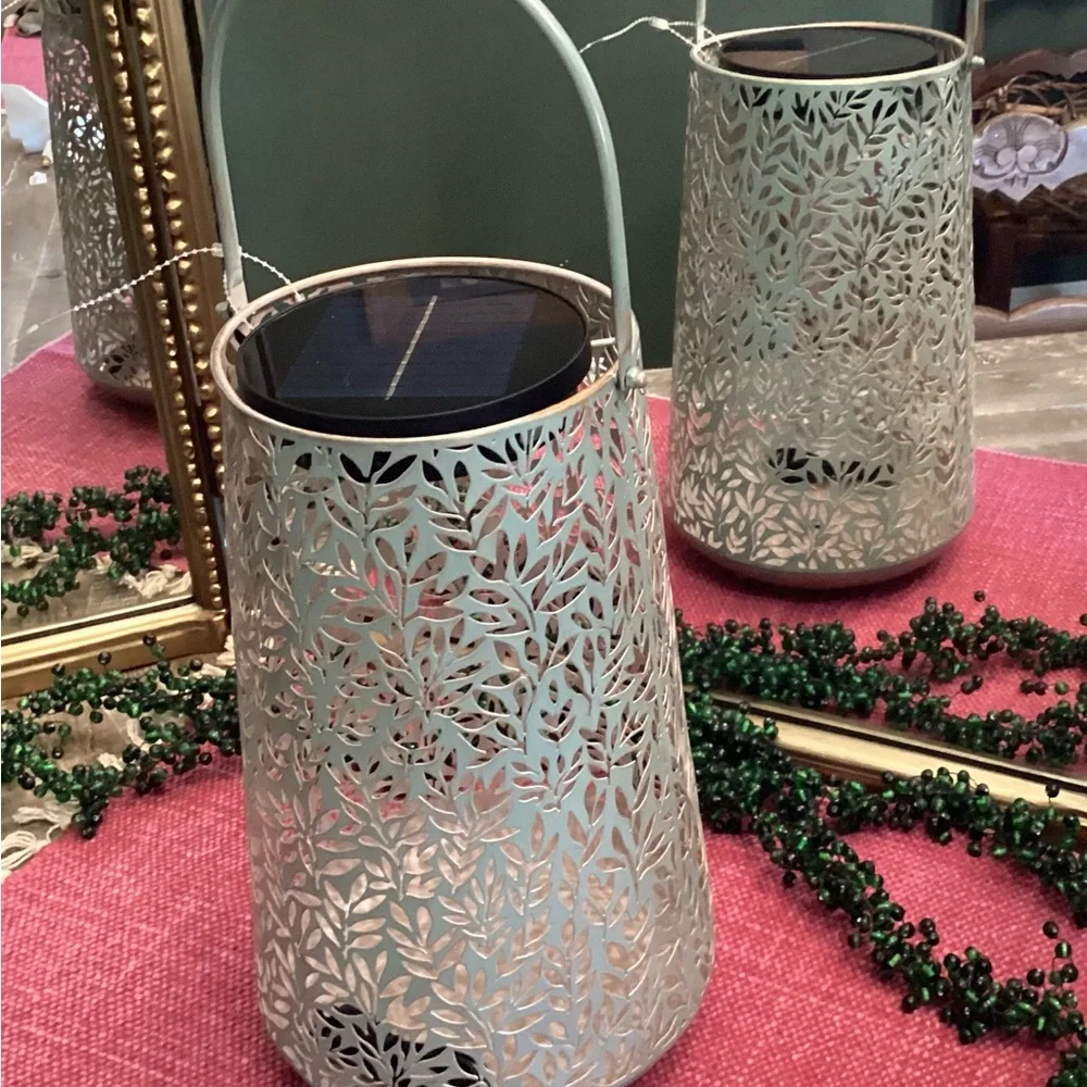 Anthropologie Terrain Perforated Foliage Solar Lantern NEW